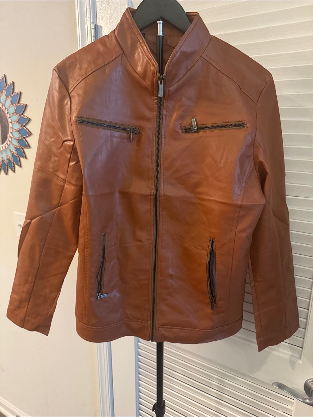 New! Vegan Leather Moto Vest in Warm Tan
